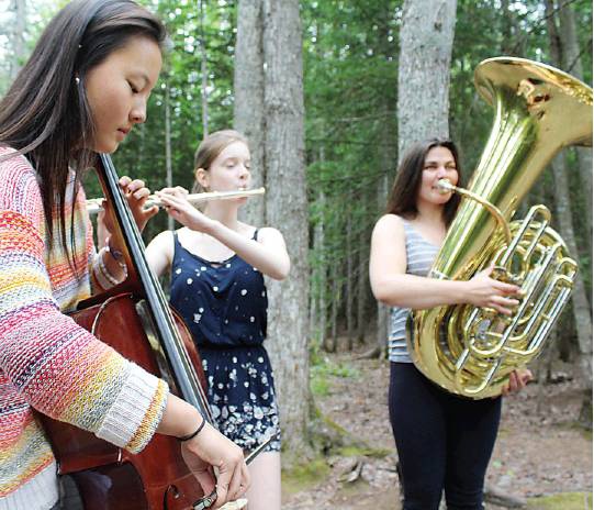 Young musicians learning Mozart by the campfire